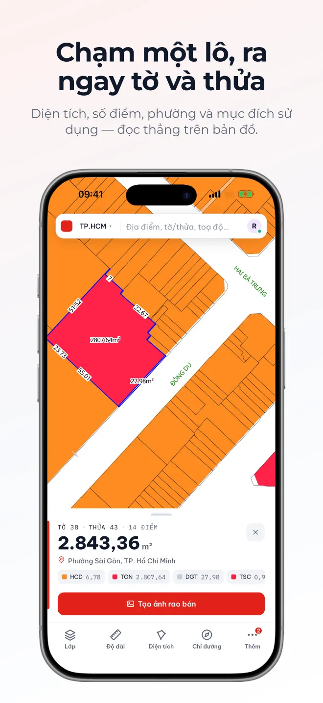 Phiếu thửa trong app Ankapong: số tờ, số thửa, diện tích, loại đất