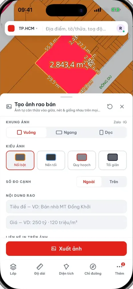 Bảng tạo ảnh rao bán trong app Ankapong: chọn khung Vuông, kiểu Nổi bật, nhập giá và liên hệ