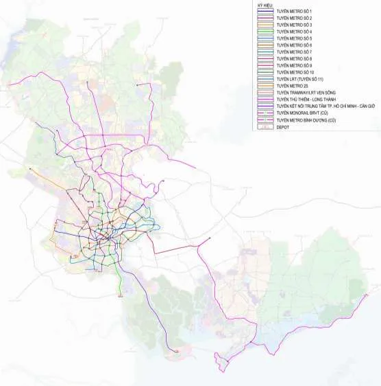 Sơ đồ quy hoạch mạng lưới đường sắt đô thị (metro) TP.HCM